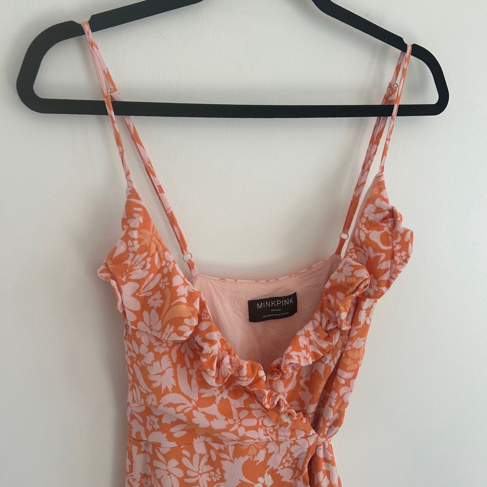 MINKPINK Aurora Marli Midi Dress Size Medium Floral Wrap A-Line - Picture 6 of 16